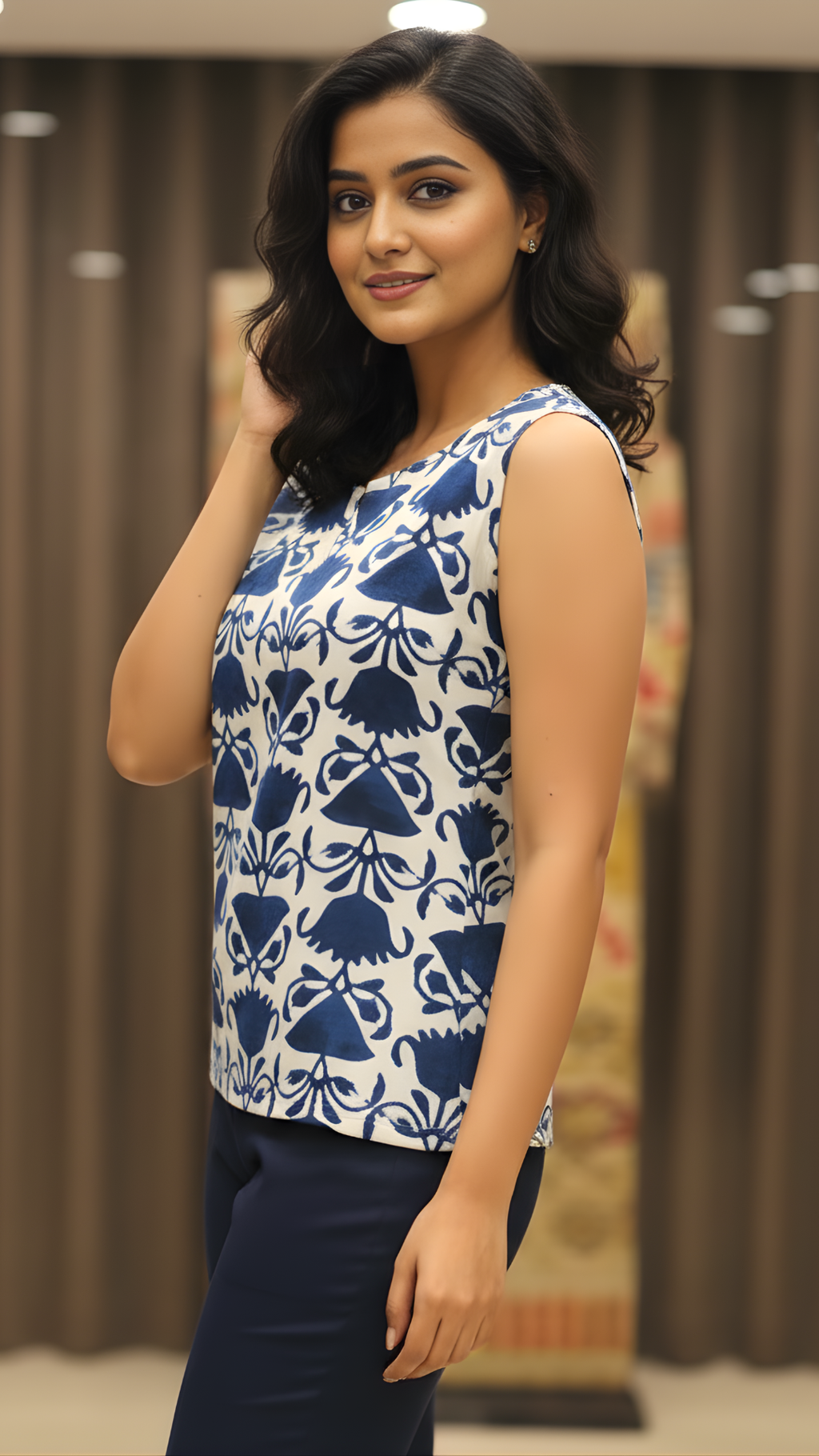 Authentic Indigo Printed Cotton Sleeveless Top